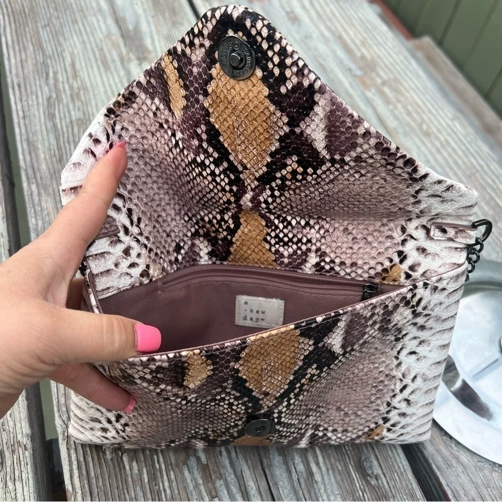 Women’s A New Day Faux Snake Skin Handbag Crossbody Brown Multi